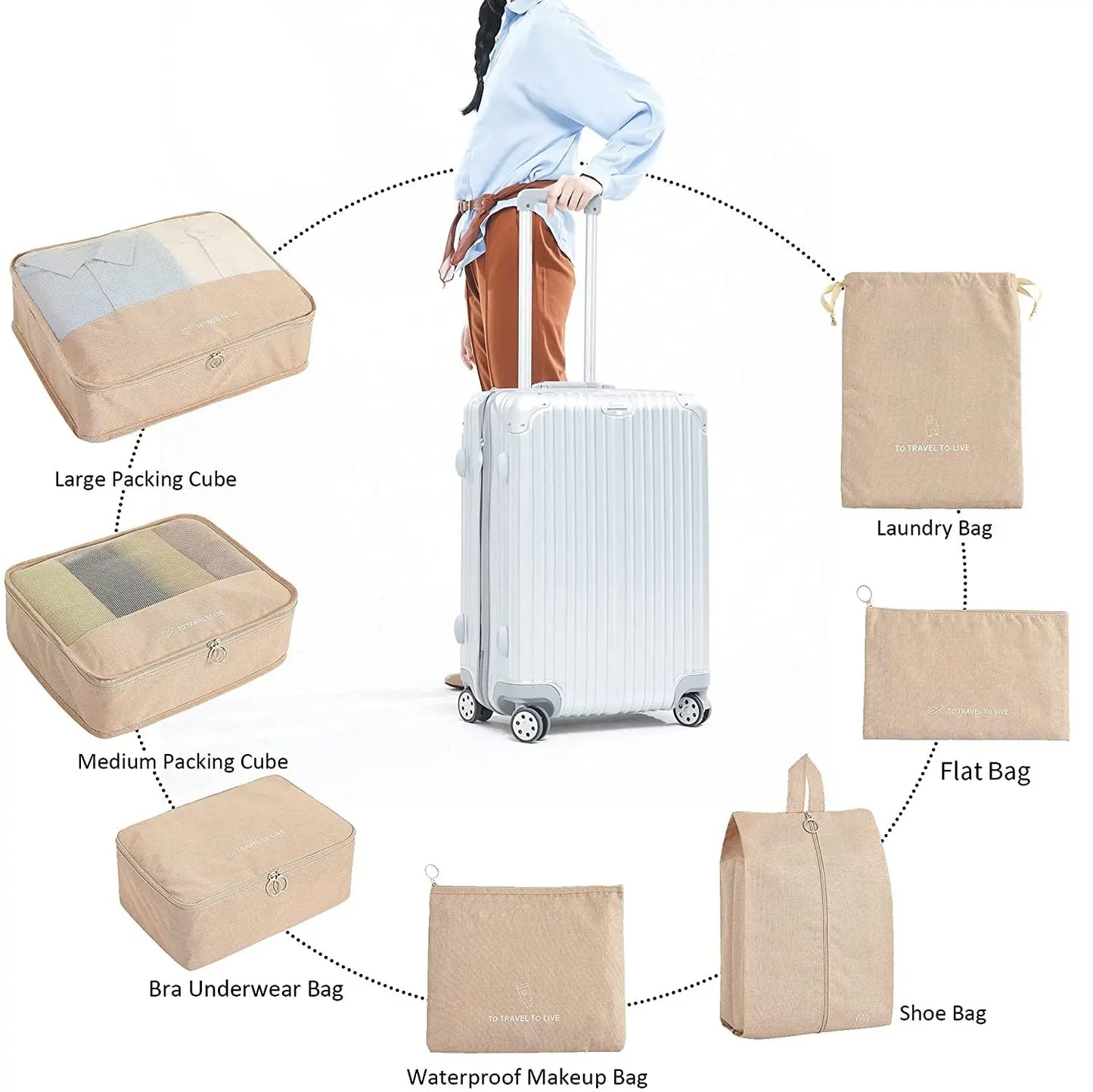 Packing Cubes for Travel (7 Piece Set) - Khaki - BorderTribe