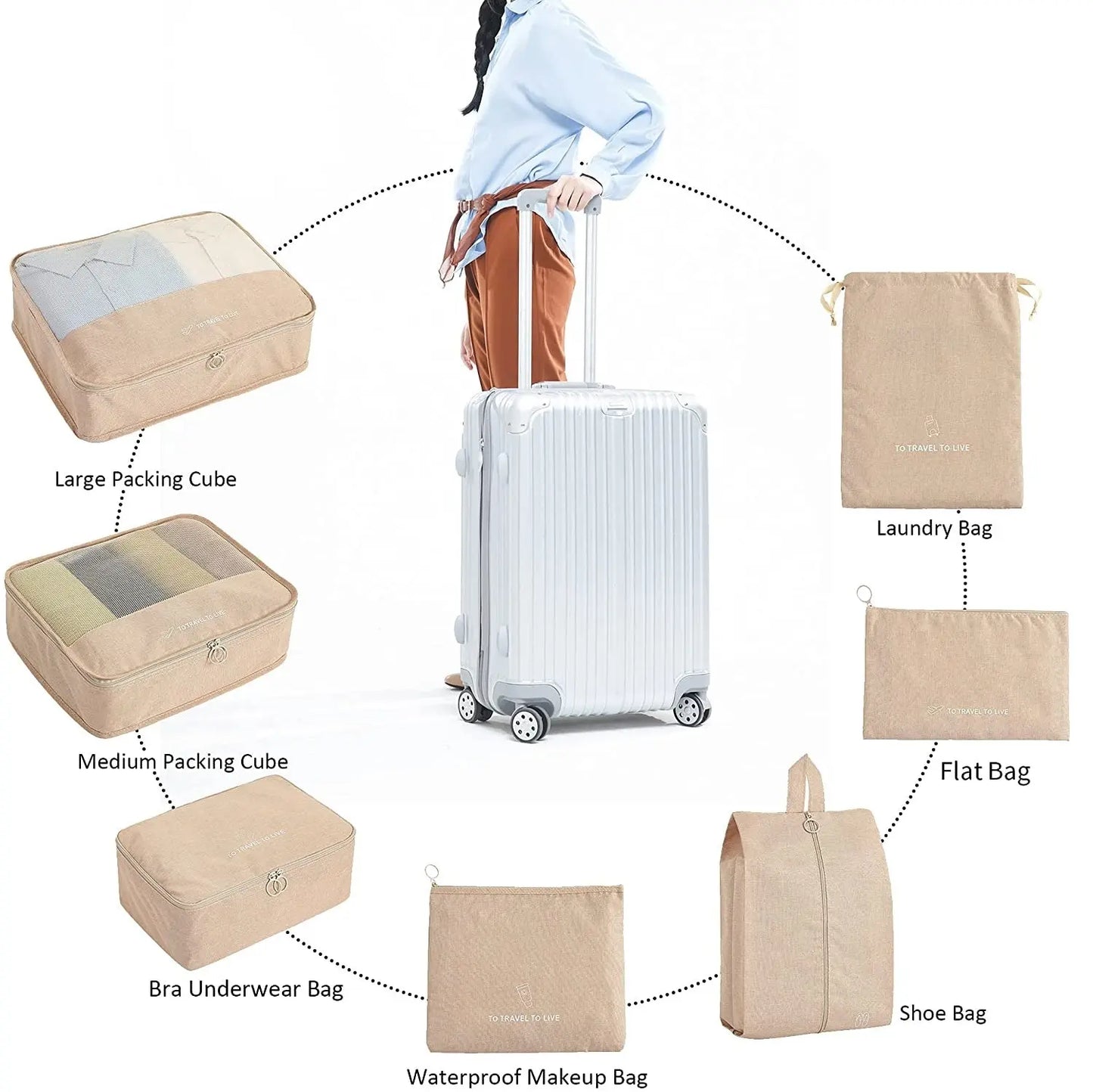 Packing Cubes for Travel (7 Piece Set) - Khaki